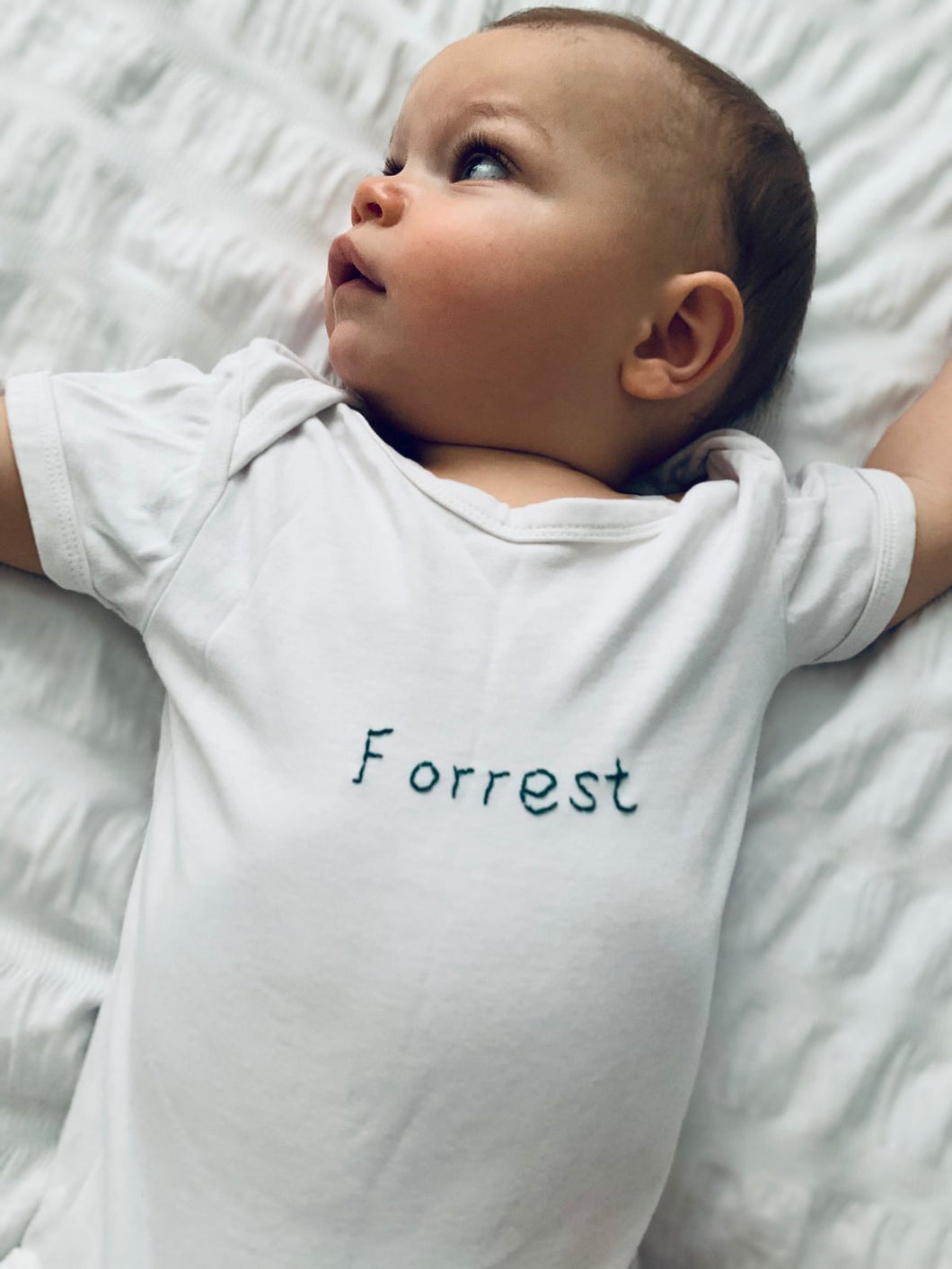 Organic Cotton Hand Embroidered Short Sleeved Babygrow