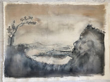 Load image into Gallery viewer, The Blossom Tree, an original watercolour on raw canvas with frayed edges, created for the Kindred Spirits exhibition.