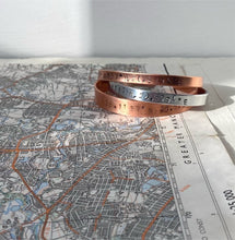 Load image into Gallery viewer, Map Co-Ordinates hand stamped bracelet.