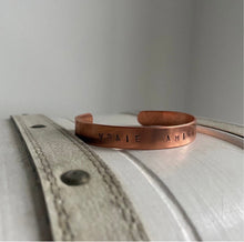 Load image into Gallery viewer, ‘Vrai Amitié’ copper, hand stamped bracelet.
