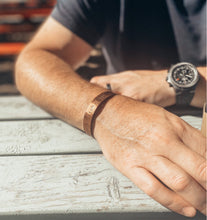 Load image into Gallery viewer, Co-Ordinates hand stamped copper men’s bracelet.