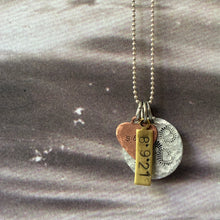 Load image into Gallery viewer, Personalised Jewellery Gift Set. Hand Stamped Charm Necklace &amp; Aluminium Ring. Custom Gift for Her. Ready to Gift. Mixed Metal
