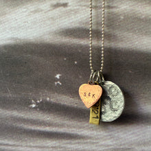 Load image into Gallery viewer, Personalised Jewellery Gift Set. Hand Stamped Charm Necklace &amp; Aluminium Ring. Custom Gift for Her. Ready to Gift. Mixed Metal
