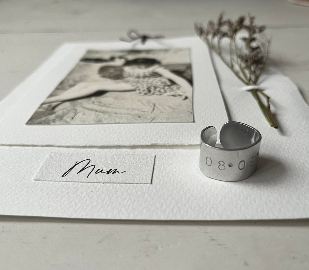 Personalised hand stamped ring and photograph