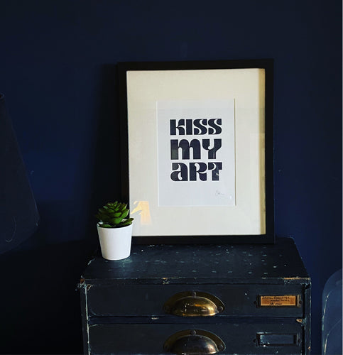 ‘Kiss My Art’ limited edition A4 framed print, created on 290gsm sustainable bamboo paper with a soft, natural texture.