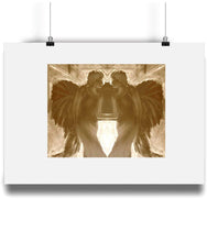 Load image into Gallery viewer, The Watchers, a sepia-toned limited edition A4 print of angels, printed on sustainable bamboo paper with a soft, natural texture.
