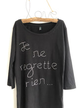 Load image into Gallery viewer, Je Ne Regrette Rien - hand embroidered organic cotton tee shirt

