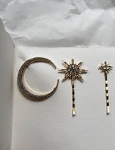 Load image into Gallery viewer, Crescent Moon &amp; Stars Trio Hairslides
