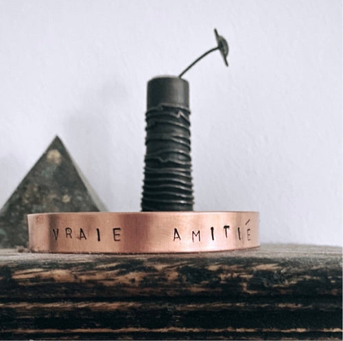 hand stamped copper bracelet