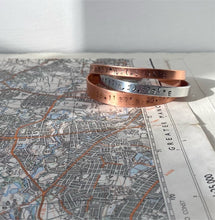 Load image into Gallery viewer, Map Co-Ordinates hand stamped bracelet.
