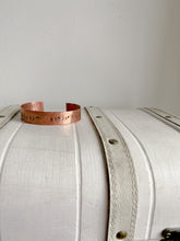 Load image into Gallery viewer, Co-Ordinates hand stamped copper men’s bracelet.
