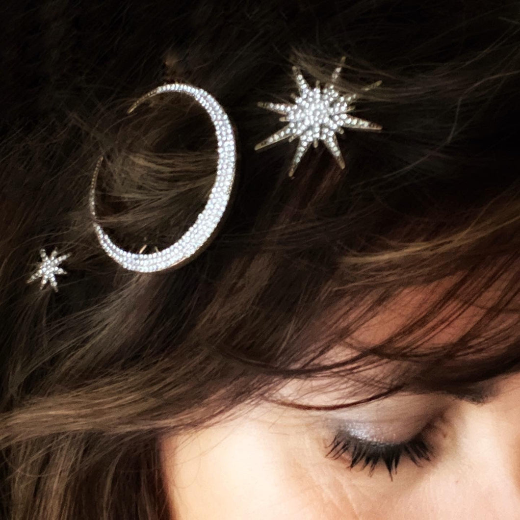 Crescent Moon & Stars Trio Hairslides