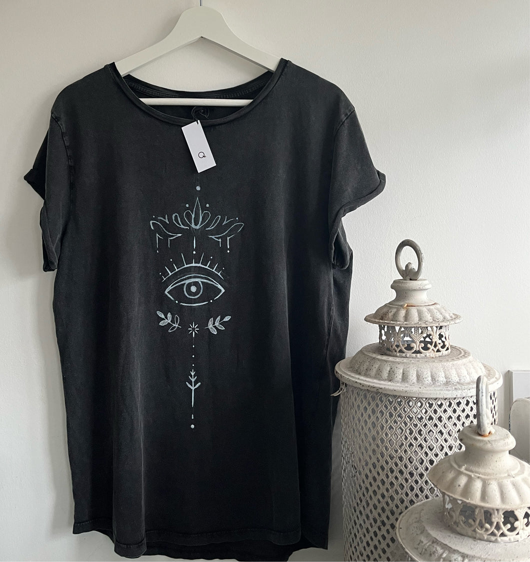 Hand Painted Organic Cotton Tee Shirt With Third Eye Symbol