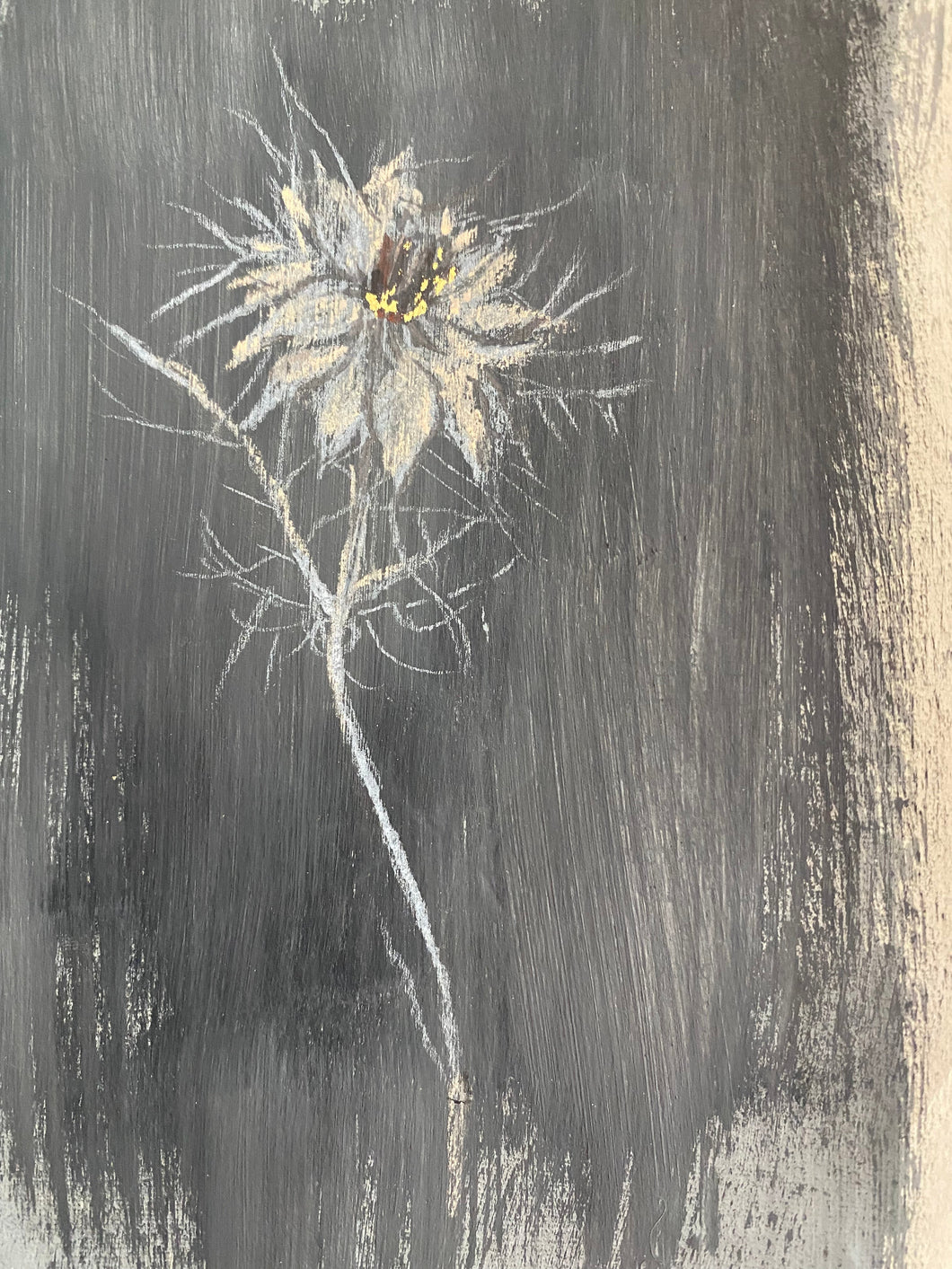 ‘Love in A Mist’ Original Art Work on Grey Background in Metal and Glass Frame