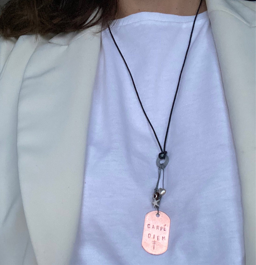 hand stamped copper necklace